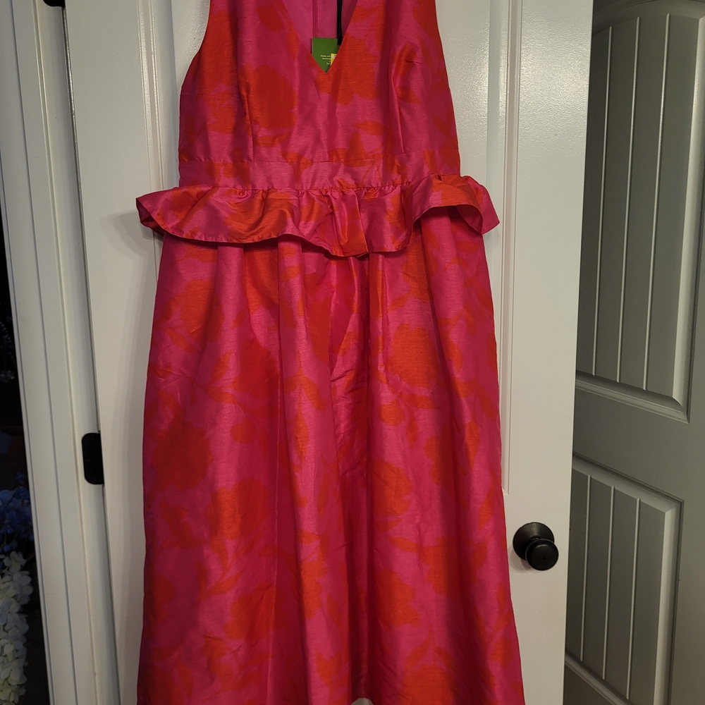 Kate Spade Ruffled Peplum Halter Dress in Pink and Orange